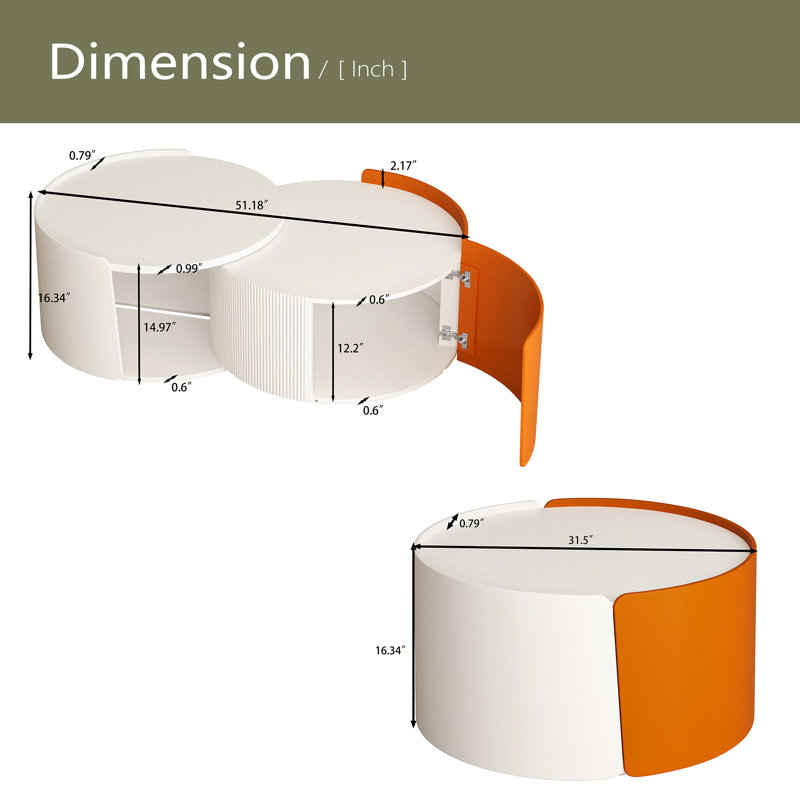 Table basse gigogne, tables gigognes rondes et tables de bout pour petits espaces, tables d'appoint modernes avec plateau coulissant extensible pour le salon, le bureau, aucun assemblage nécessaire