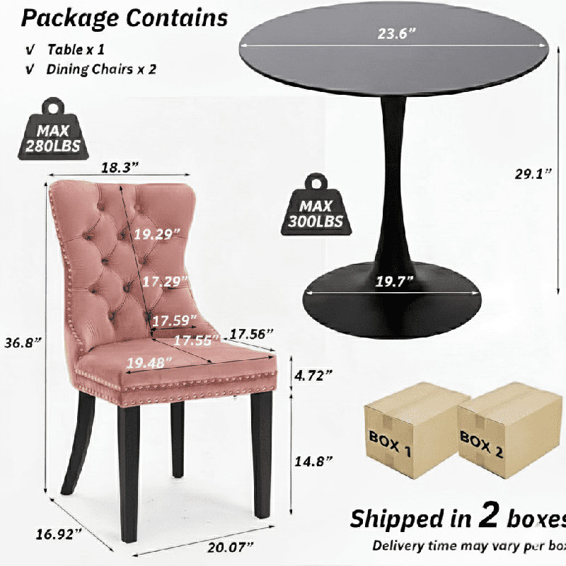 Round Dining Table Sets with 2 chairs, Black, Pink/Black