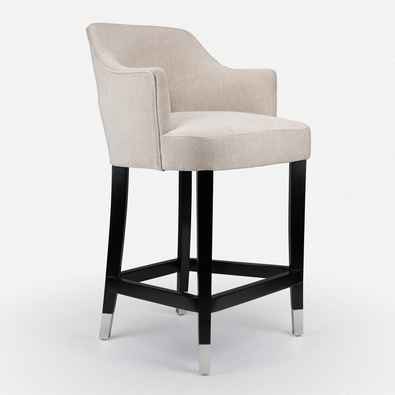 Upholstered Wooden Frame Bar Stool, Beige