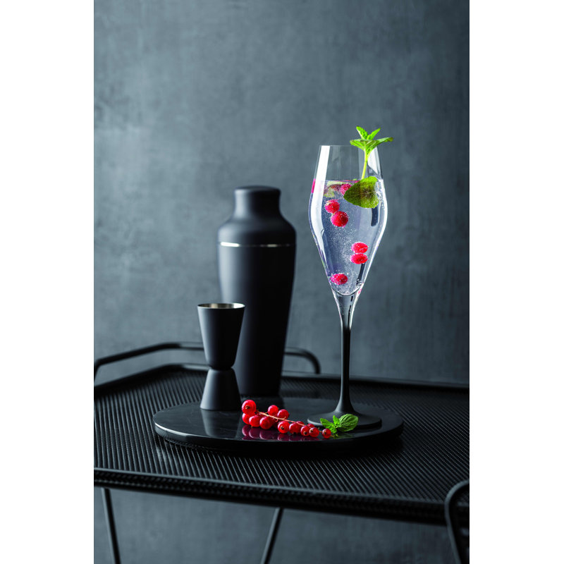 Elegant Black Stem Crystal Champagne Flutes, Set of 4