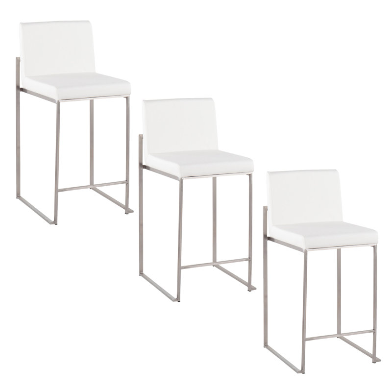 Tabouret de bar et de comptoir Brieon, Tabouret de comptoir (siège d'une hauteur de 26 p, Blanc / acier inoxydable