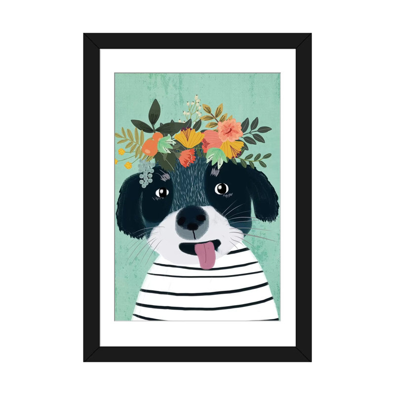 «Puppy», impression sur toile, H 32 po x l 24 po x P 1 po, Papier avec cadre noir, Blanc