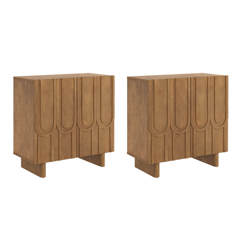 Crédence de buffet vintage avec portes sculptées géométriques, 2