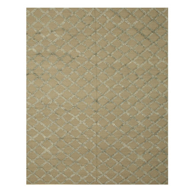 Moffett Camel Hand Knotted Wool & Viscose Blueish-Silver Transitional Trellis Area Rug