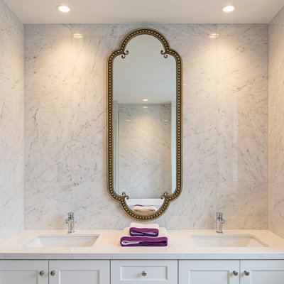 Scalloped Oval Wall Mirror with Beaded Metal Frame
