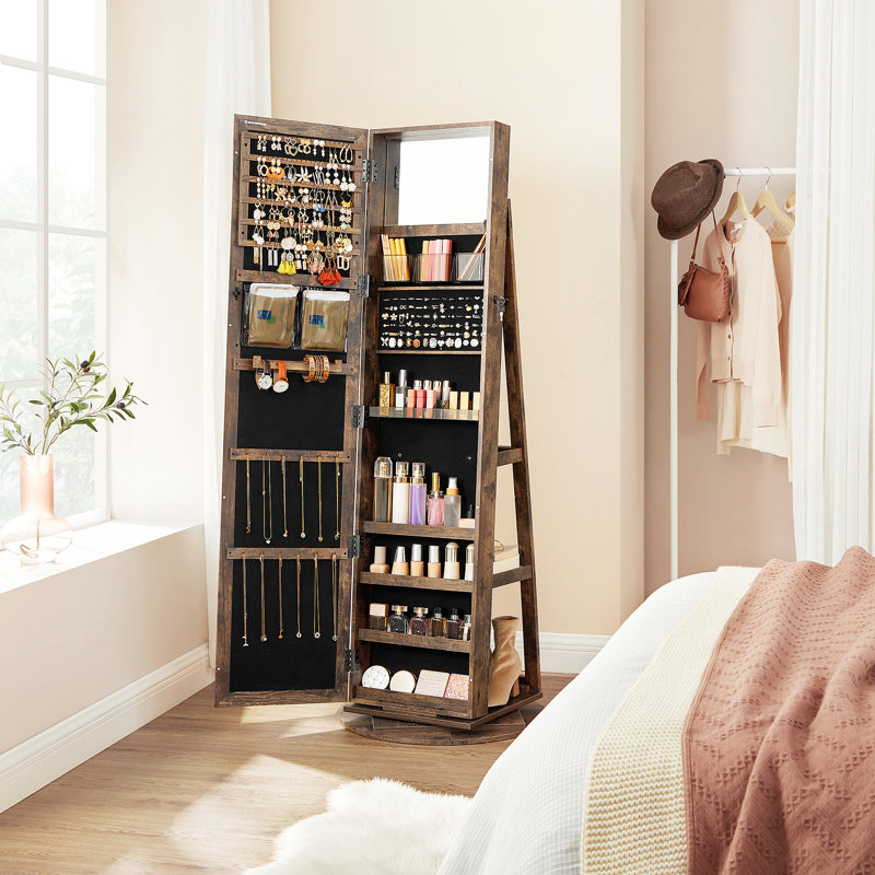 Armoire à bijoux avec miroir, Brun rustique