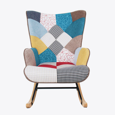 Rocking Chair, Mid Century Fabric Rocker Chair with Wood Legs