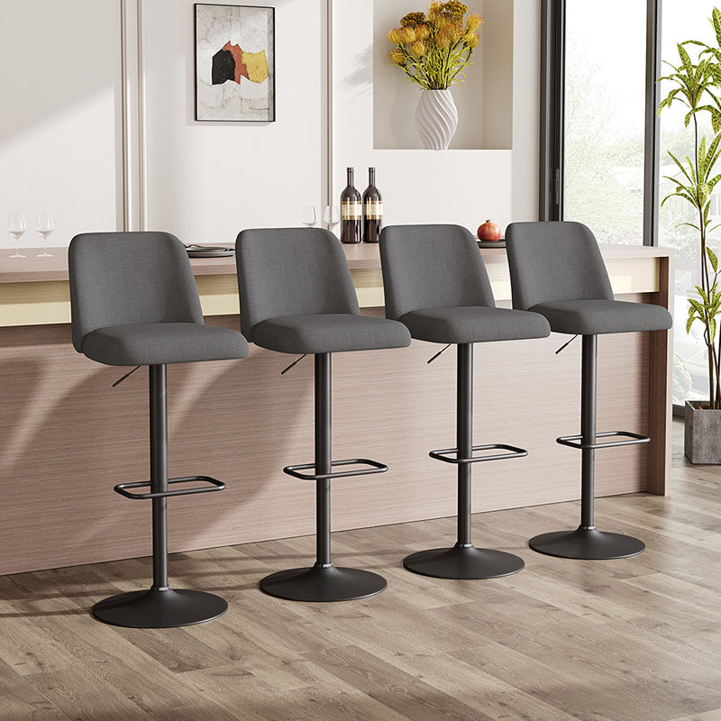 Neshay Swivel Adjustable Height Upholstered Bar Stool, Grey