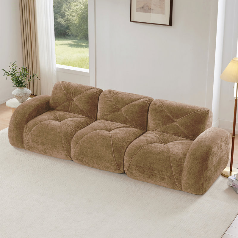 Canapé 110 po sans tissu avec velours doux et capitonné, canapé modulaire modulaire, éponge haute densité 32D, conception antidérapante, fond ergonomique, aucun assemblage requis, pour étude, cinéma maison, chameau