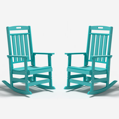 Set of 2 HDPE Rocking Chairs – All-Weather Heavy-Duty Patio Rockers with High Back for Porch, Lawn & Garden Comfort