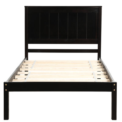 Twin Size Bed Frame In , Headboard And Wood Slat Support, No Box Spring Required Frame, Headboard, Base, Spring, Practical Design