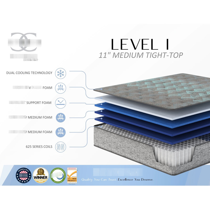 Matelas de 11 po pour très grand lit, confort moyen et effet rafraîchissant, berceau en mousse, mousse de soutien, ressorts intégrés avec fonction, circulation d'air, merveilleux renforcement lombaire moyen, sommeil à 360 °