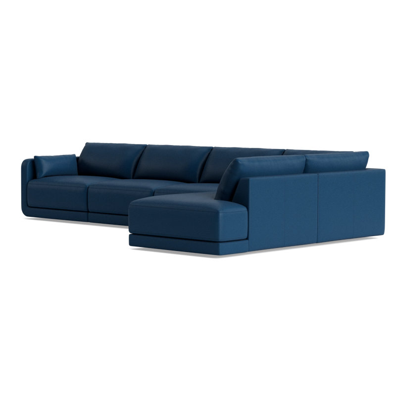Eva Leather Modular Sectional, Bison Deep Blue Top Grain Leather, Right Hand Facing