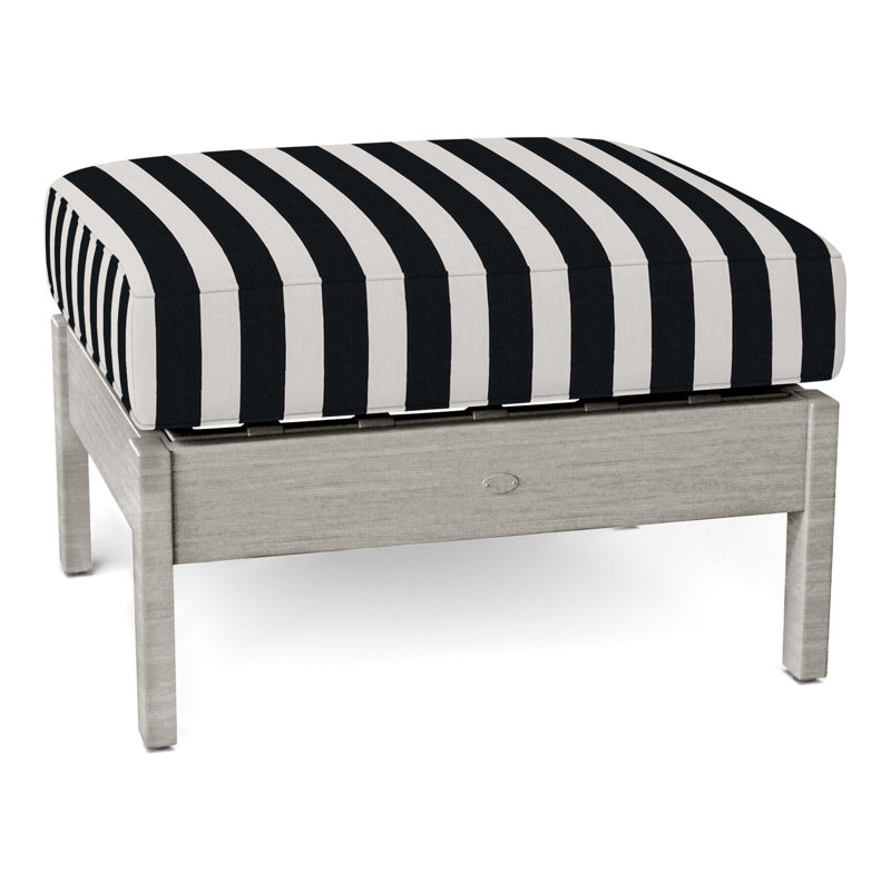 Kennebunkport Outdoor Ottoman with Cushion, Welt, Oyster, Cabana Midnight Stripe Sunbrella®