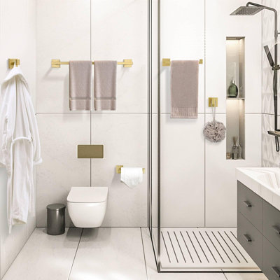 Ensemble de quincaillerie de salle de bain 5 pièces, acier inoxydable, base carrée, conception moderne, installation facile à visser