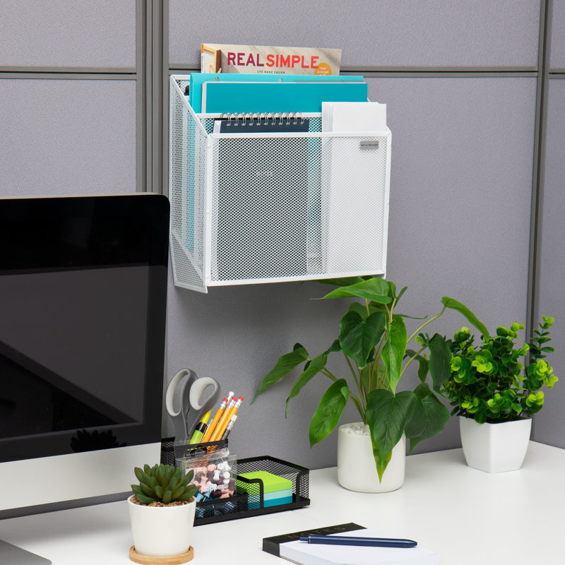 Mind Reader Vertical File Storage, Desktop Organizer, Wall Mount, Metal, 12.5"L x 3.75"W x 11.5"H, White