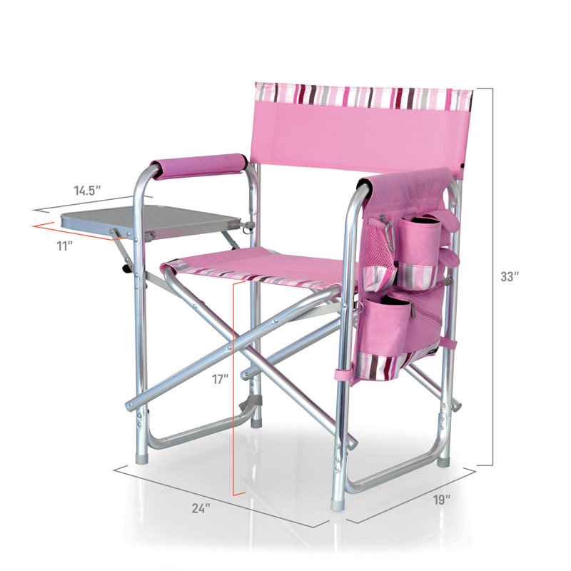 Pink Striped Aluminum Folding Camping Chair with Side Table
