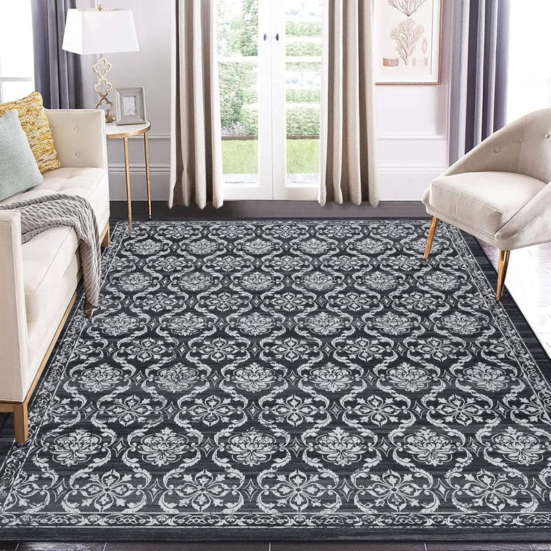 Tapis de plancher lavable oriental délavé Boho, Rectangle 5 pi x 7 pi