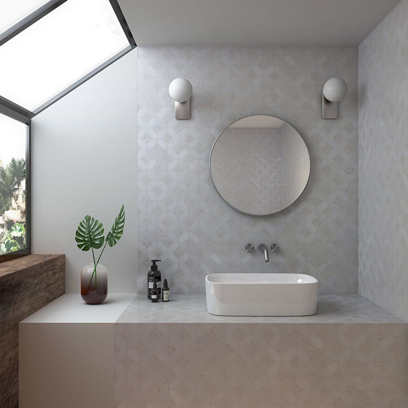 Cleopatra 12x12 Diamond Polished Encaustic Look Marble Mosaic Tile, Salt White