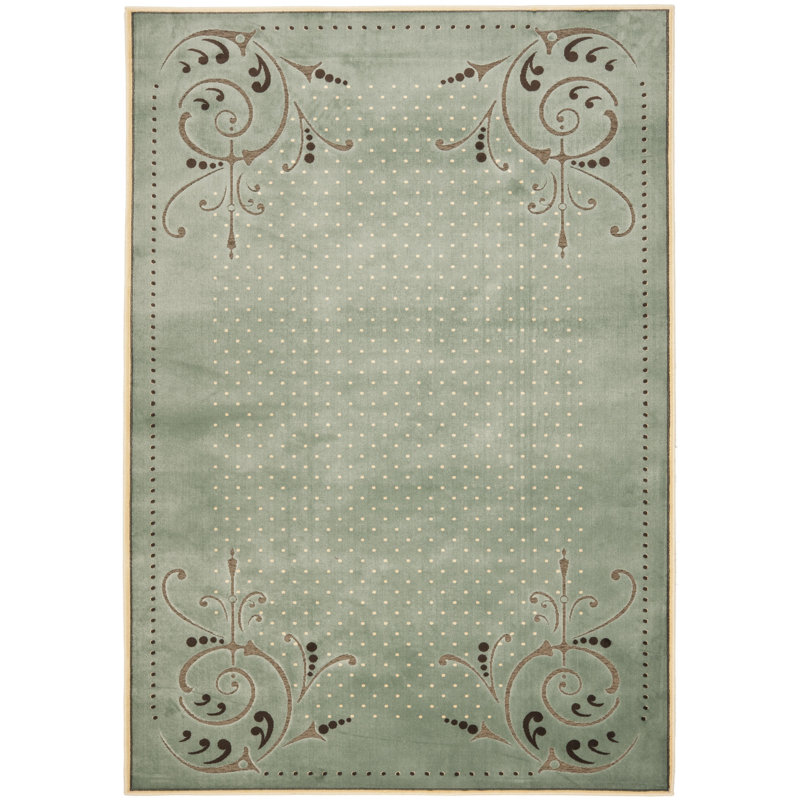 Tapis géométrique bleu / brun / beige Scrollwork, Rectangle 2 pi 7 po x 4 pi