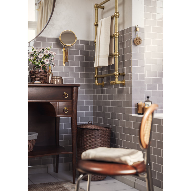 Retro Traditional Heated Towel Rail, 80cm H x 50.4cm W x 10.2cm D, Brass