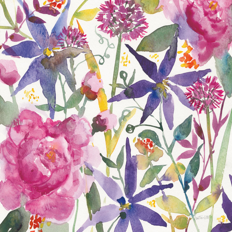 «June Flowers» par Anne Tavoletti - peinture sur toile tendue, H 20 po x l 20 po
