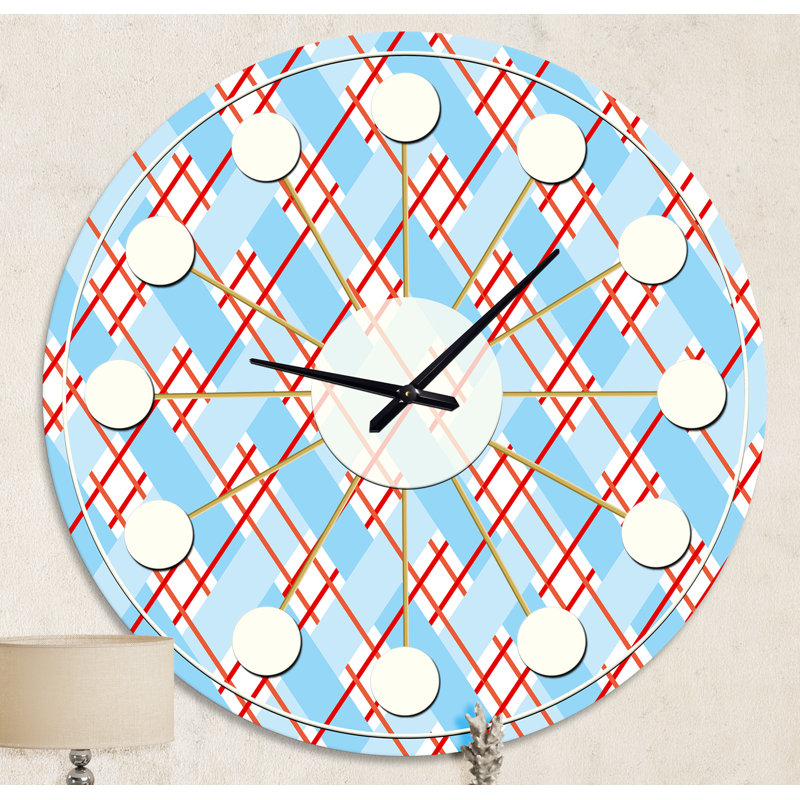 Horloge murale Mid-Century moderne à carreaux bleus et rouges, Moyenne