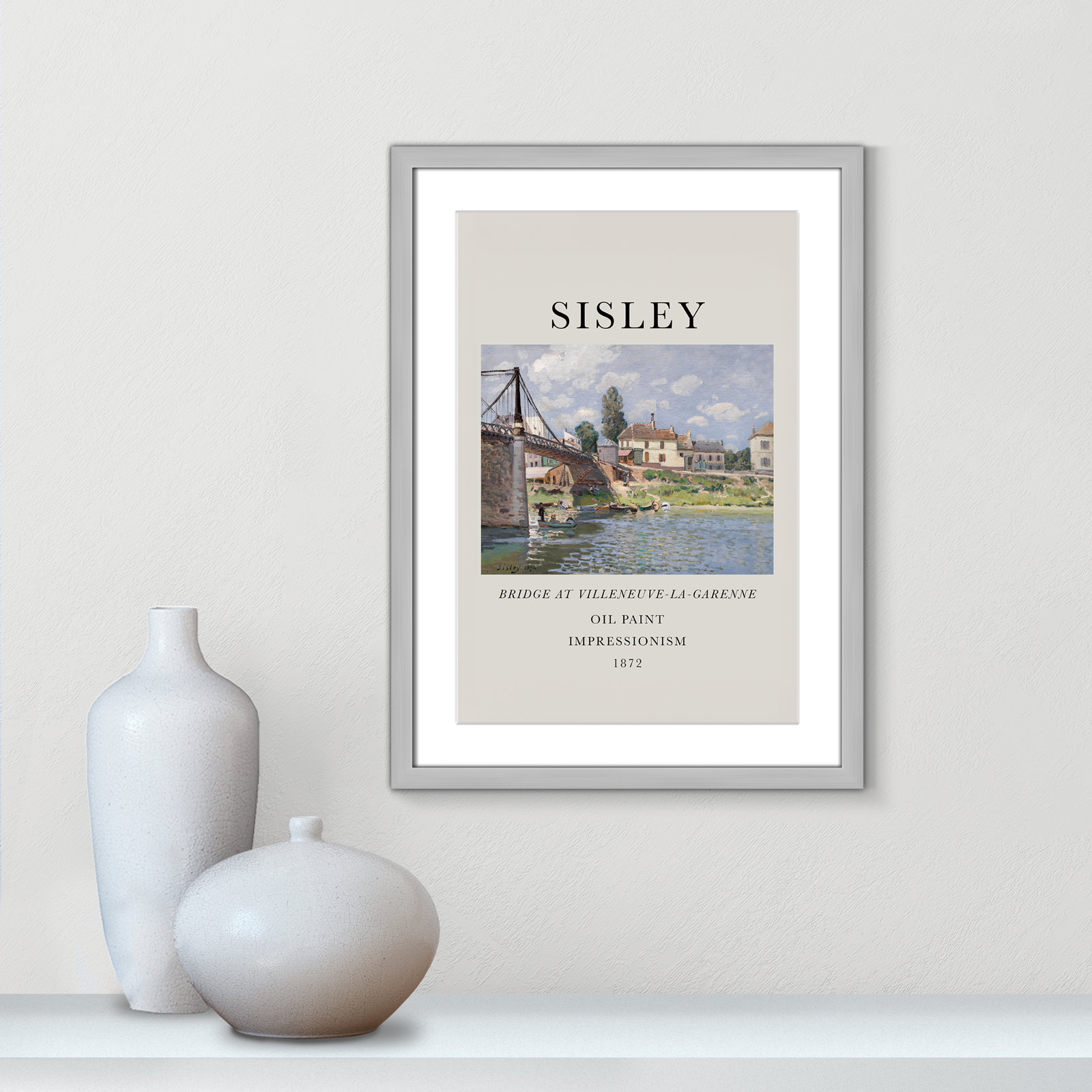 Old Masters Collection " The Bridge At Villeneuve " by Alfred Sisley, Yes, 19" H x 16" W x 1.25" D