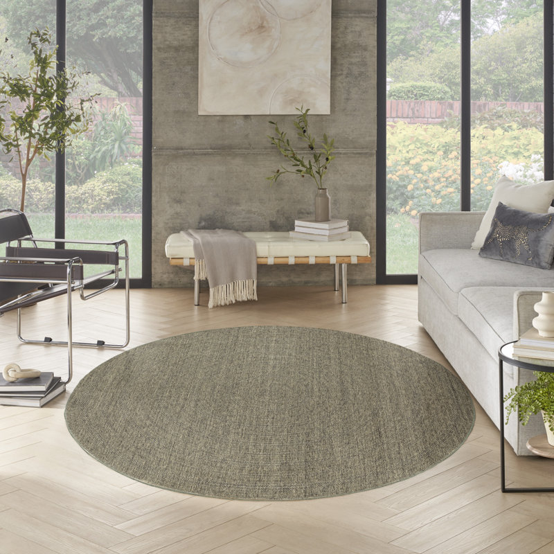 Tapis intérieur / extérieur géométrique Cascio, Olive, Rond 8 pi