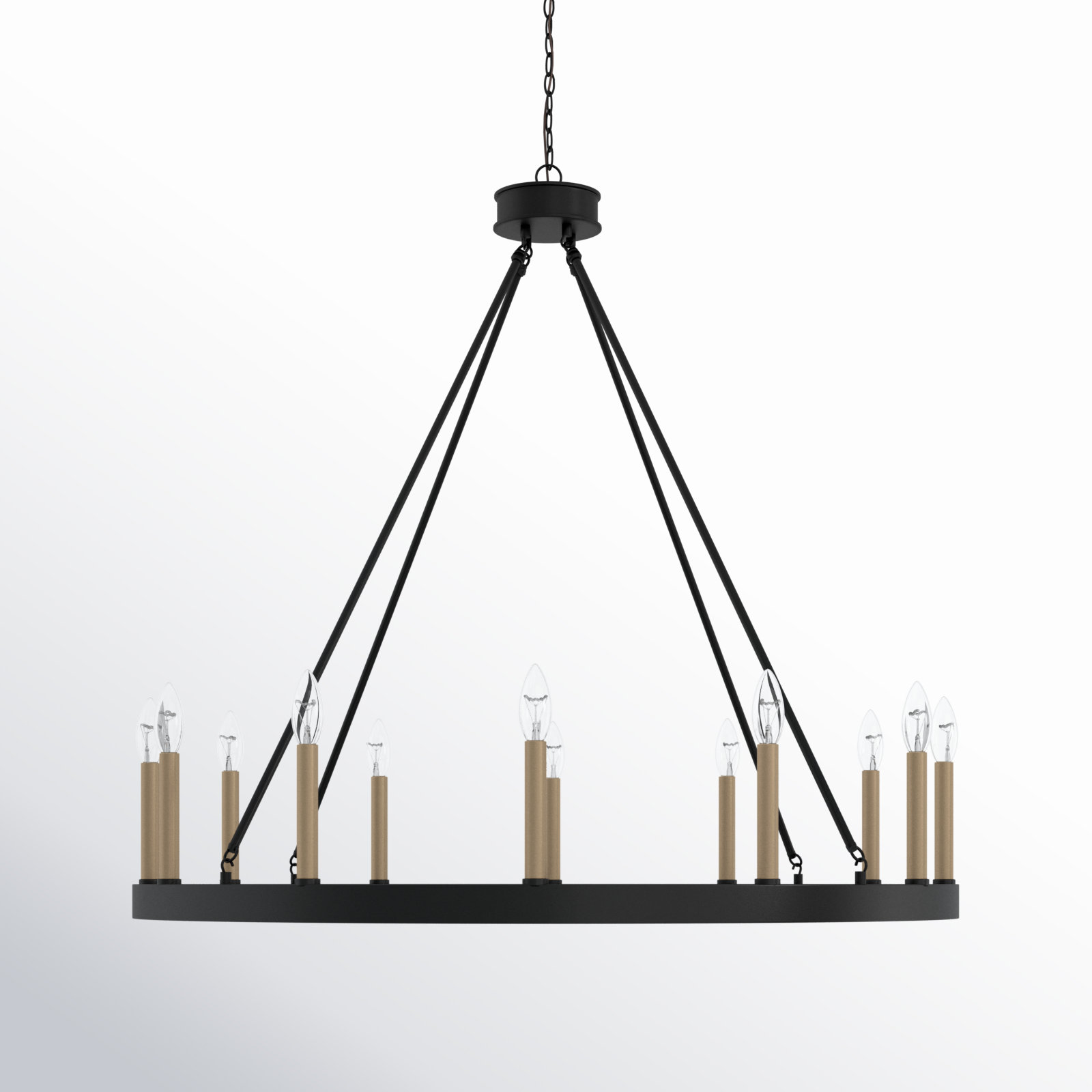 Madalyn 12 - Light Candle Style Wagon Wheel Chandelier, Classic Black/Contemporary Brass Dust