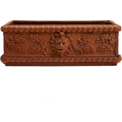 Vintage Lion Head Concrete Rectangular Planter - 42.5" L. x 19" W. x 14.5" H. Rust Color
