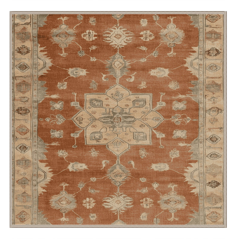 Machine Washable Overdyed Brown Area Rug, Square 6'