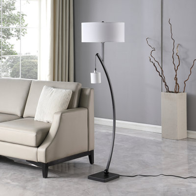 Contemporary Dual Arc Floor Lamp With Hanging Pendulum Design