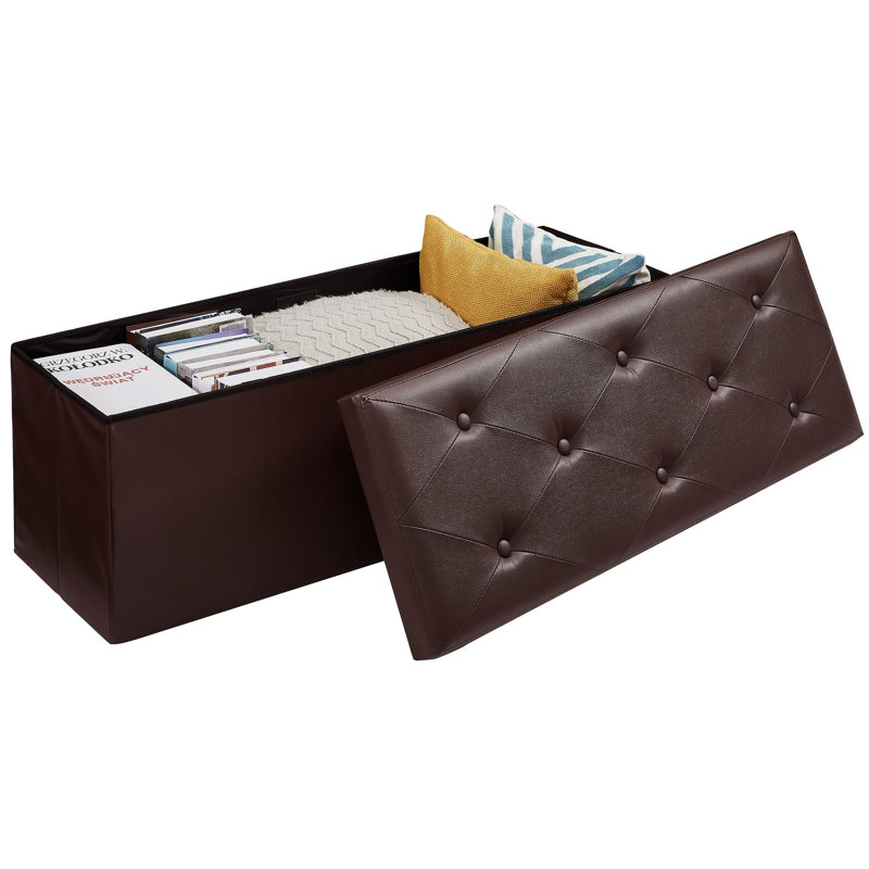 Nairne 110cm Wide Faux Leather Tufted Rectangle Solid Colour Storage Ottoman with Storage, Brown