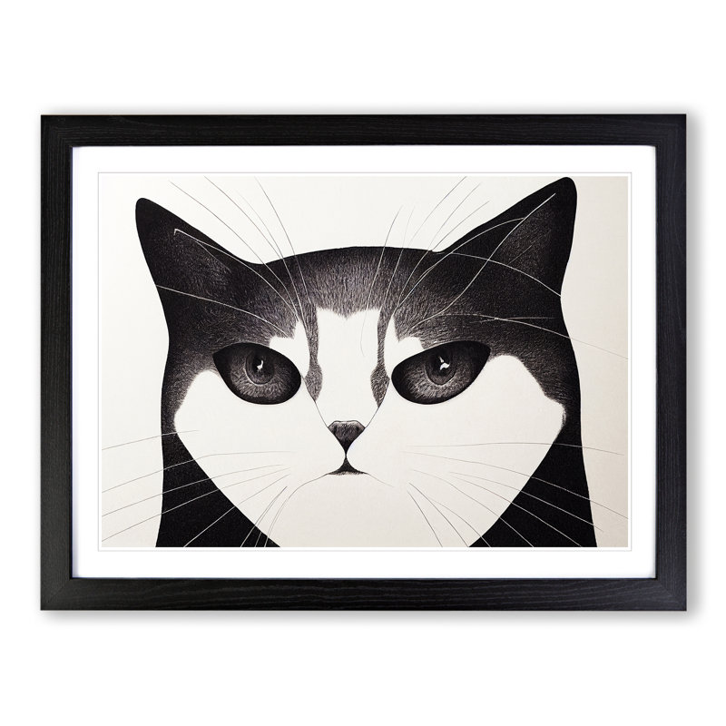 Cat Illustration Vol.3 Abstract - Framed Print, 25cm H x 34cm W x 2cm D, Black