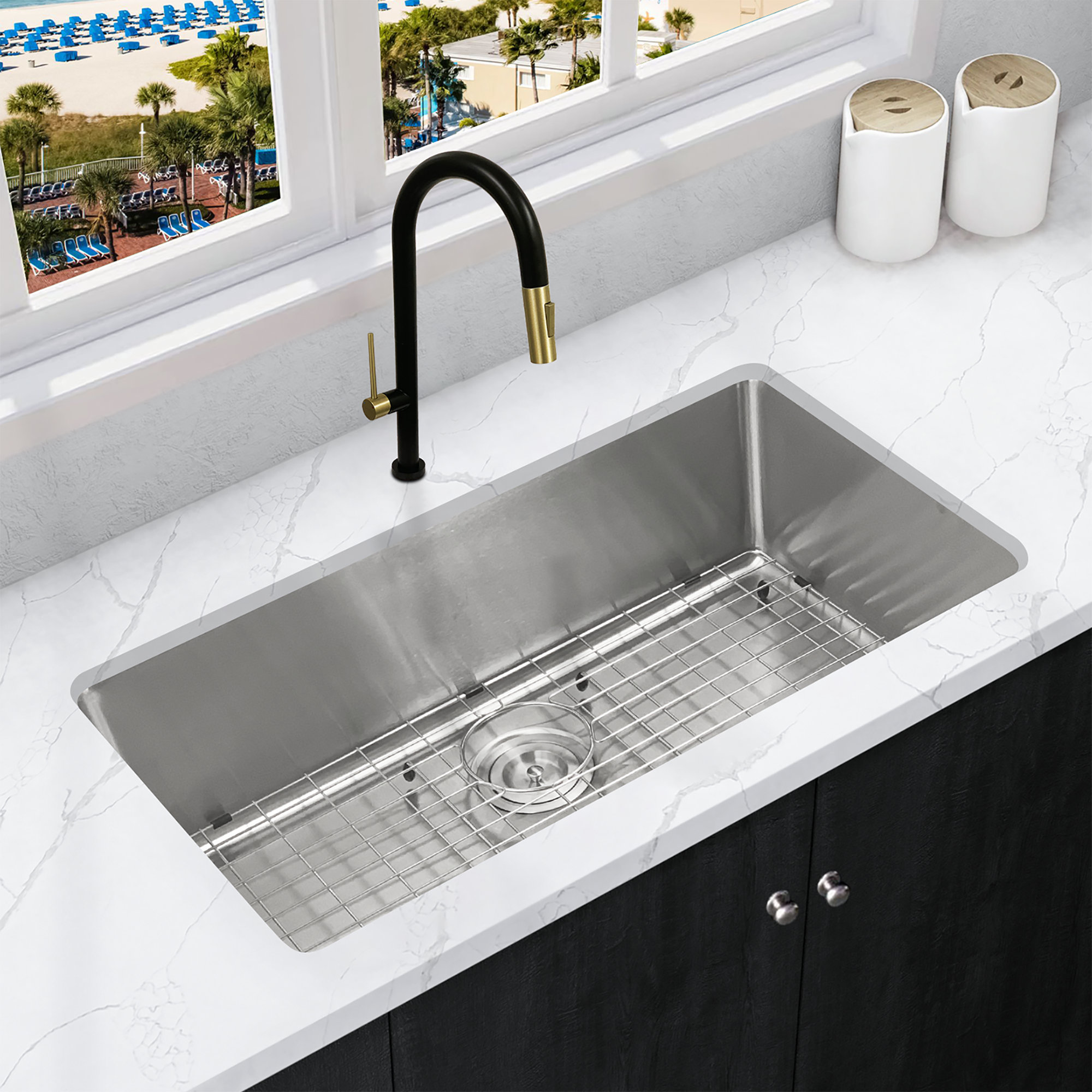 KBFmore 23 L x 18 W Undermount Kitchen Sink with Strainer and Bottom Sink  Grid