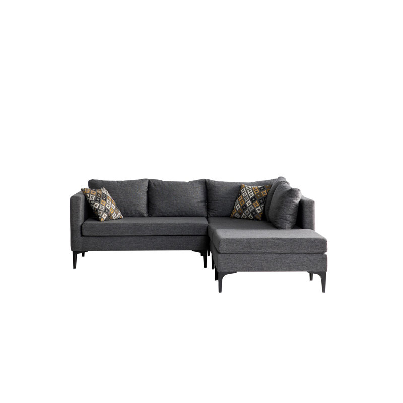 Velvet L-Shaped Sectional Right Hand Facing, Black Velvet