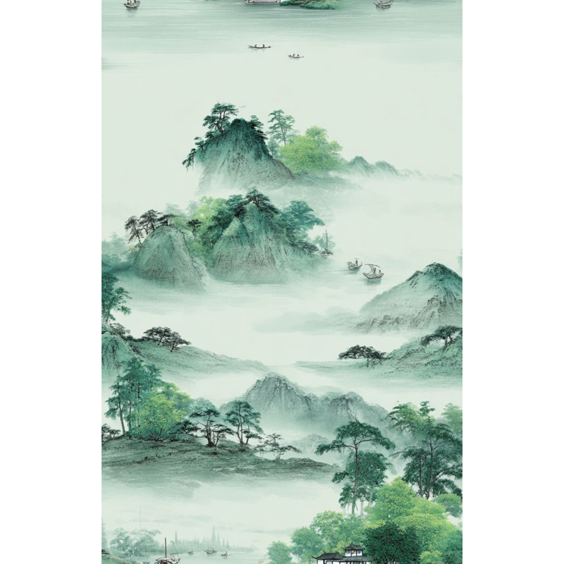 Papier peint traditionnel paysage oriental serein