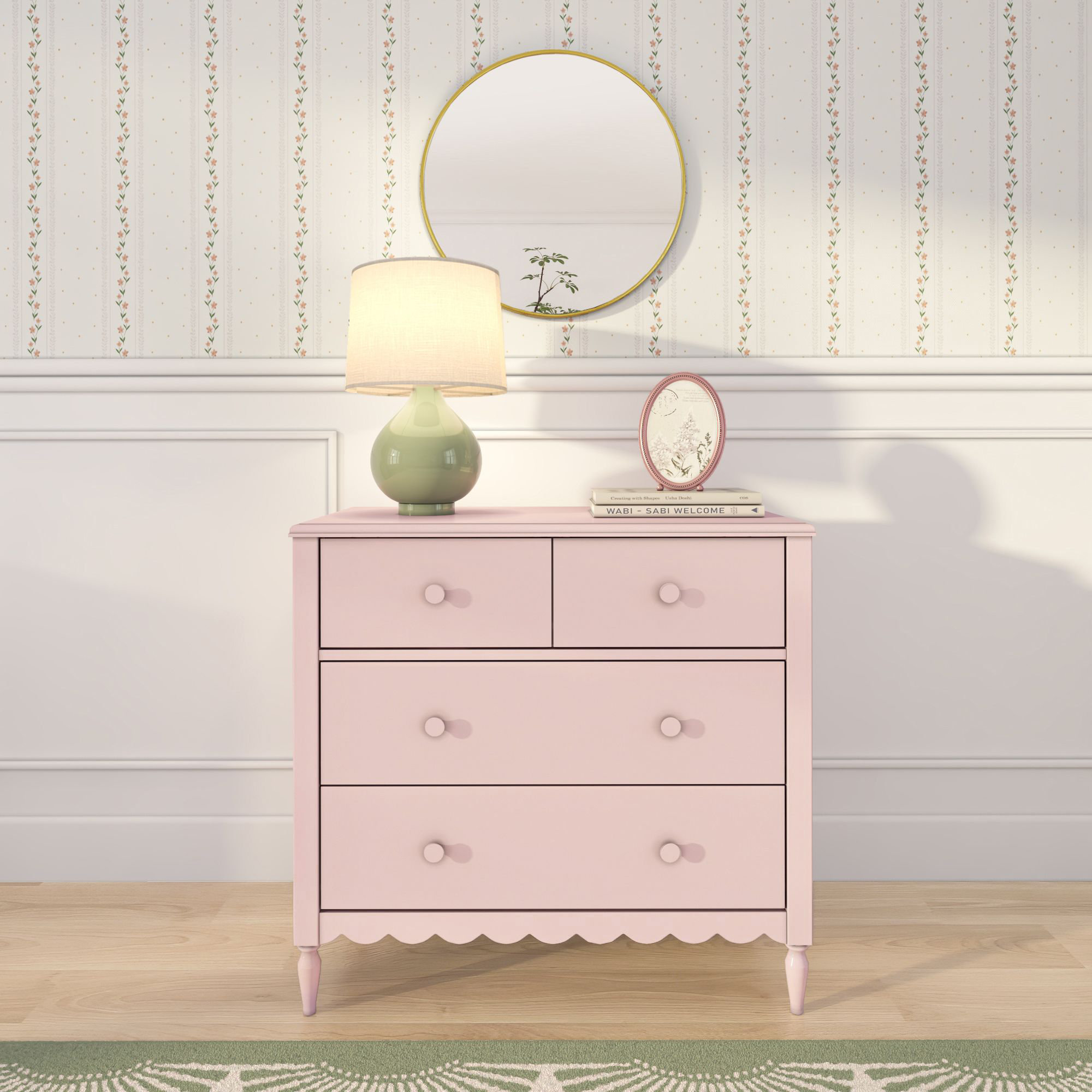 Charlotte 4 Drawer Dresser, Pecan, Blossom Pink