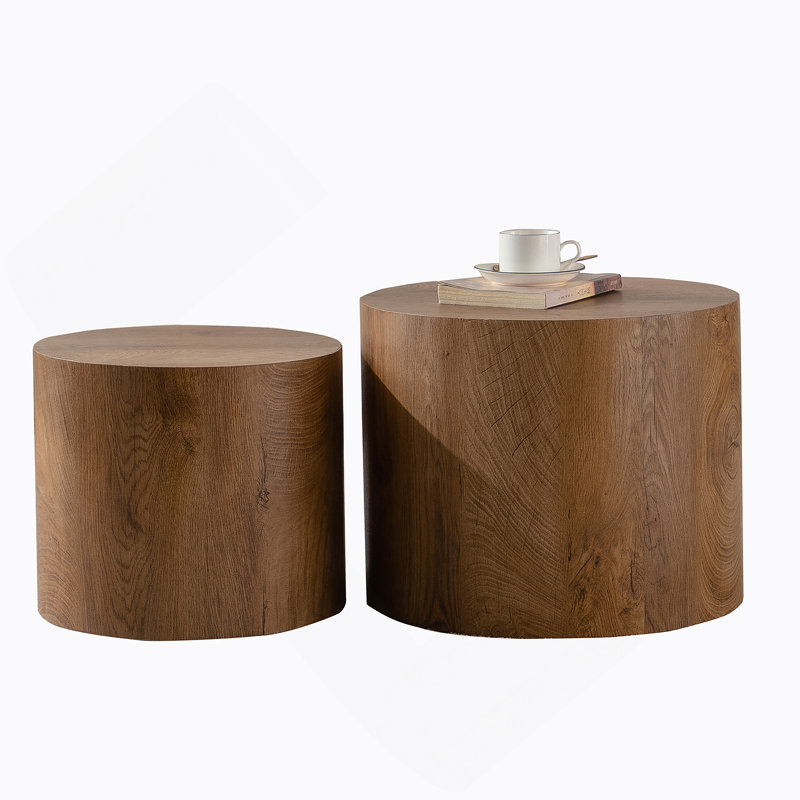 2-Pieces Round Nesting Coffee Table, Brown, 15.16" H x 18.9" L x 18.9" W