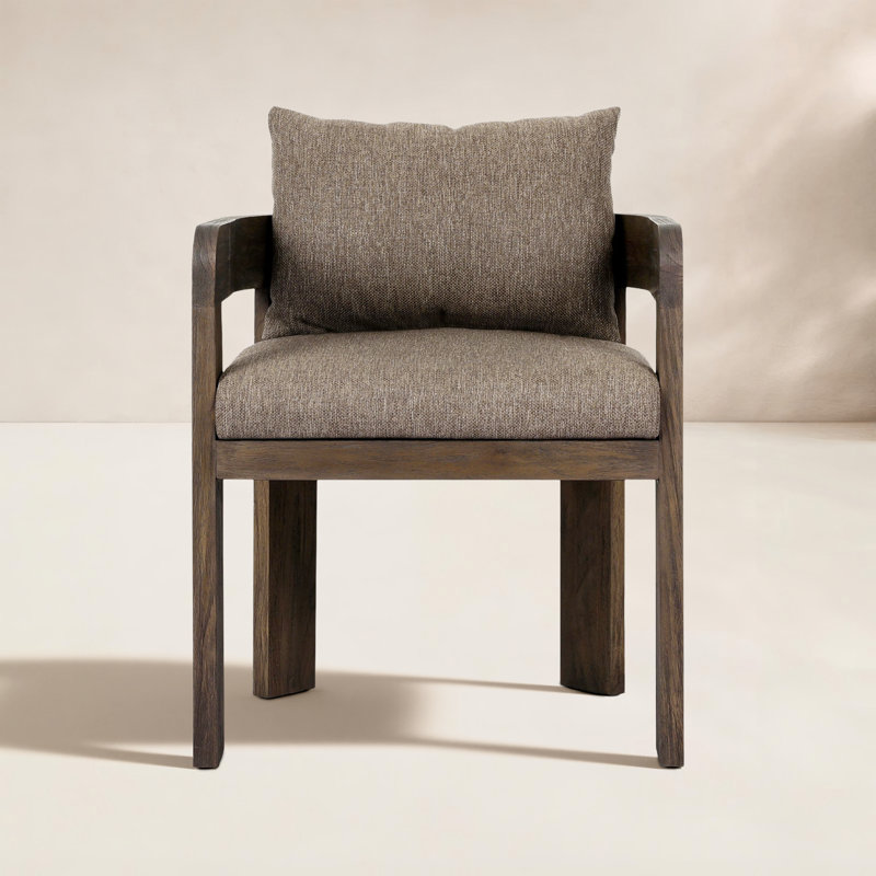 Jackson Teak Patio Dining Armchair with Cushion, Stained Saddle Brown Frame/Ellor Brown Cushion