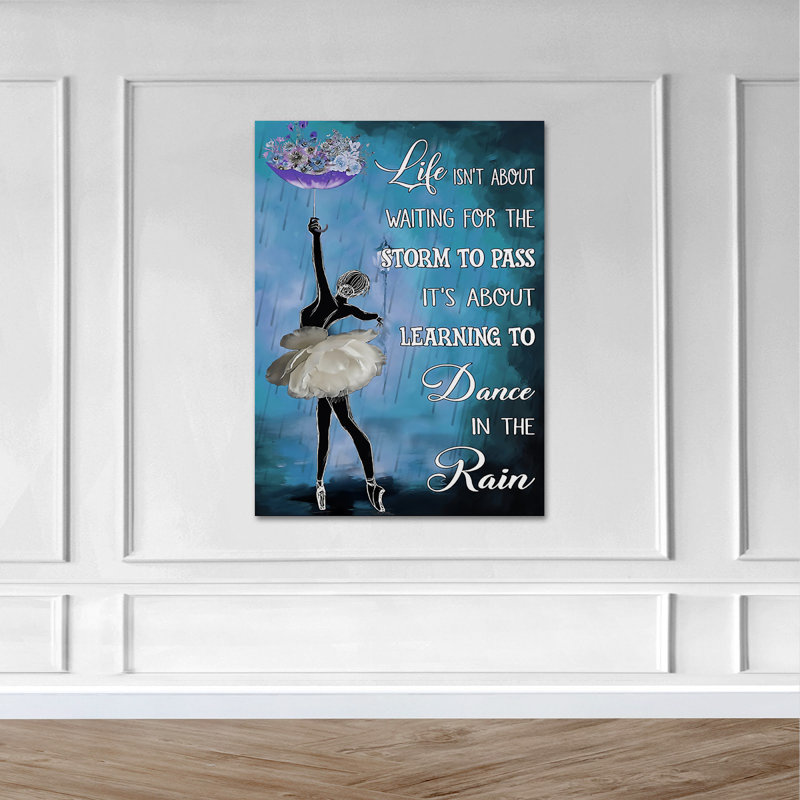 «Ballet Girl In White Dancing In The Rain», art textuel sur toile tendue, H 14 po x l 11 po x P 2 po