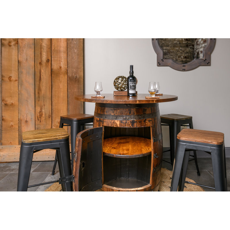 Whiskey Barrel Pub Table with 36" Solid Oak Top Handmade Rustic Bar Table Crafted by Family-Owned Mystic Barrels