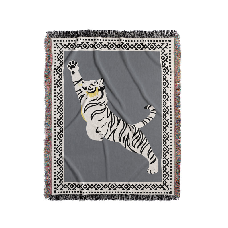 Jeté de lit Kat Tiger, L 80 po x l 60 po, Gris / Blanc cassé