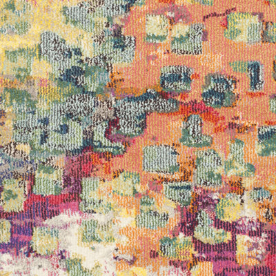 Tapis abstrait rose / vert / jaune Isabea