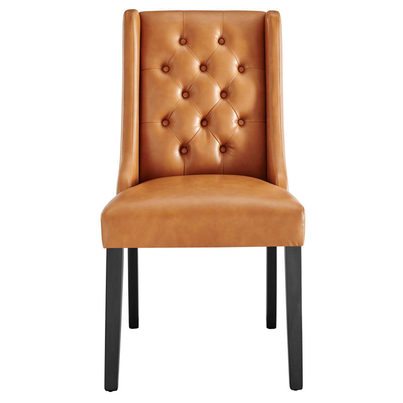 Modway Baronet Button Tufted Fabric Dining Chair, Vegan Leather Tan