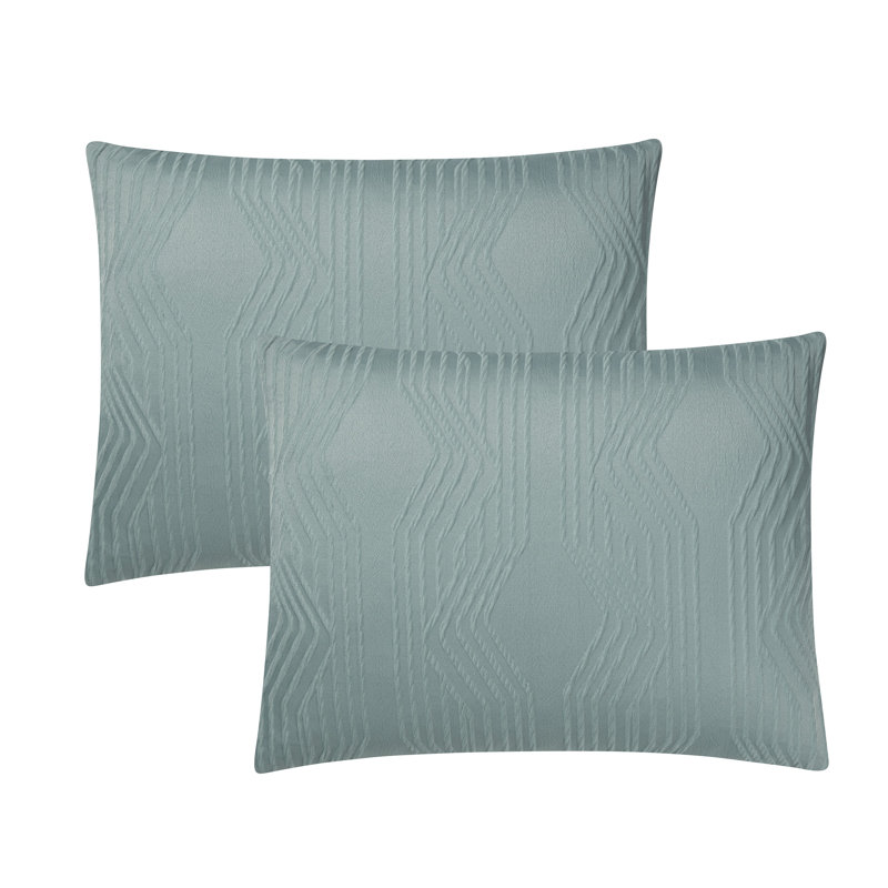 Ensemble d'édredon en jacquard à losanges 8 pièces Howell, Édredon pour lit très grand + quatre taies déco, Jade