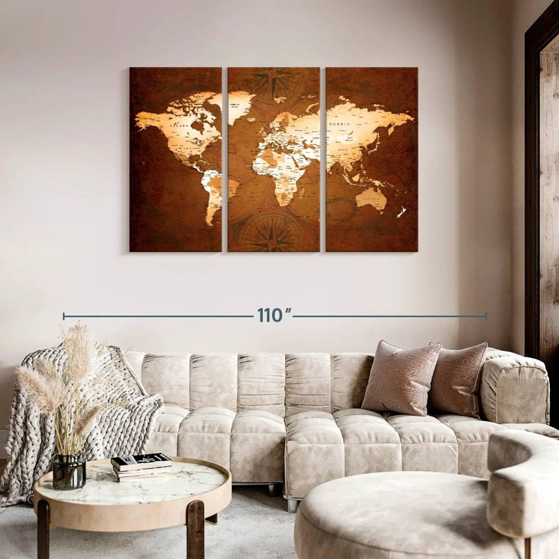 Rare World Map, reproduction d'art sur toile, H 48 po x l 74 po x 1,25 po