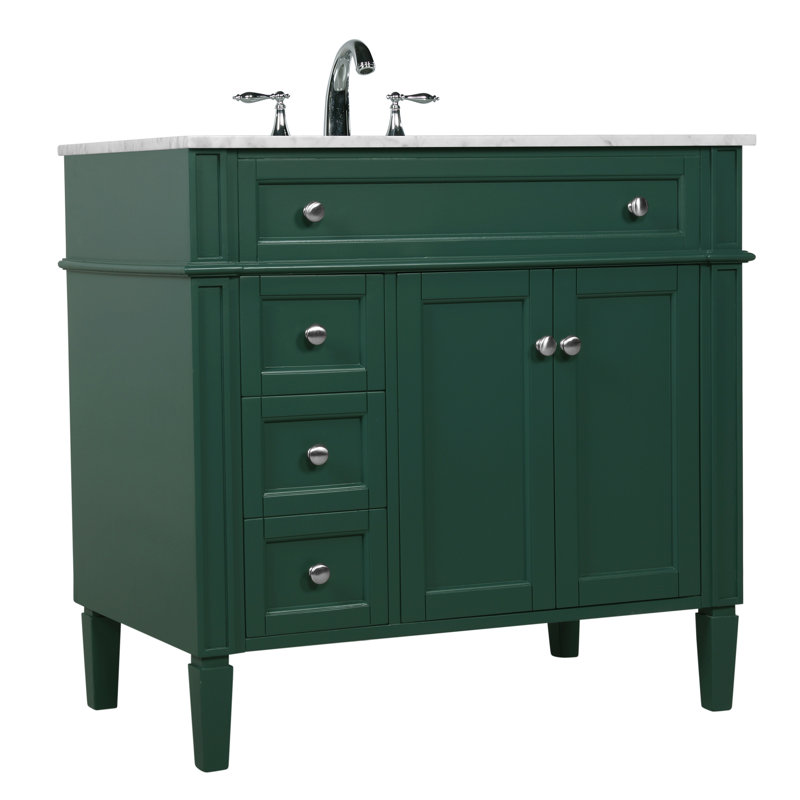 Rivers 36'' Single Bathroom Vanity with Marble Top, Green