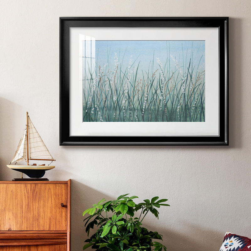 «Tall Grass II», reproduction encadrée de qualité supérieure - prête à être accrochée, Cadre noir, Blanc